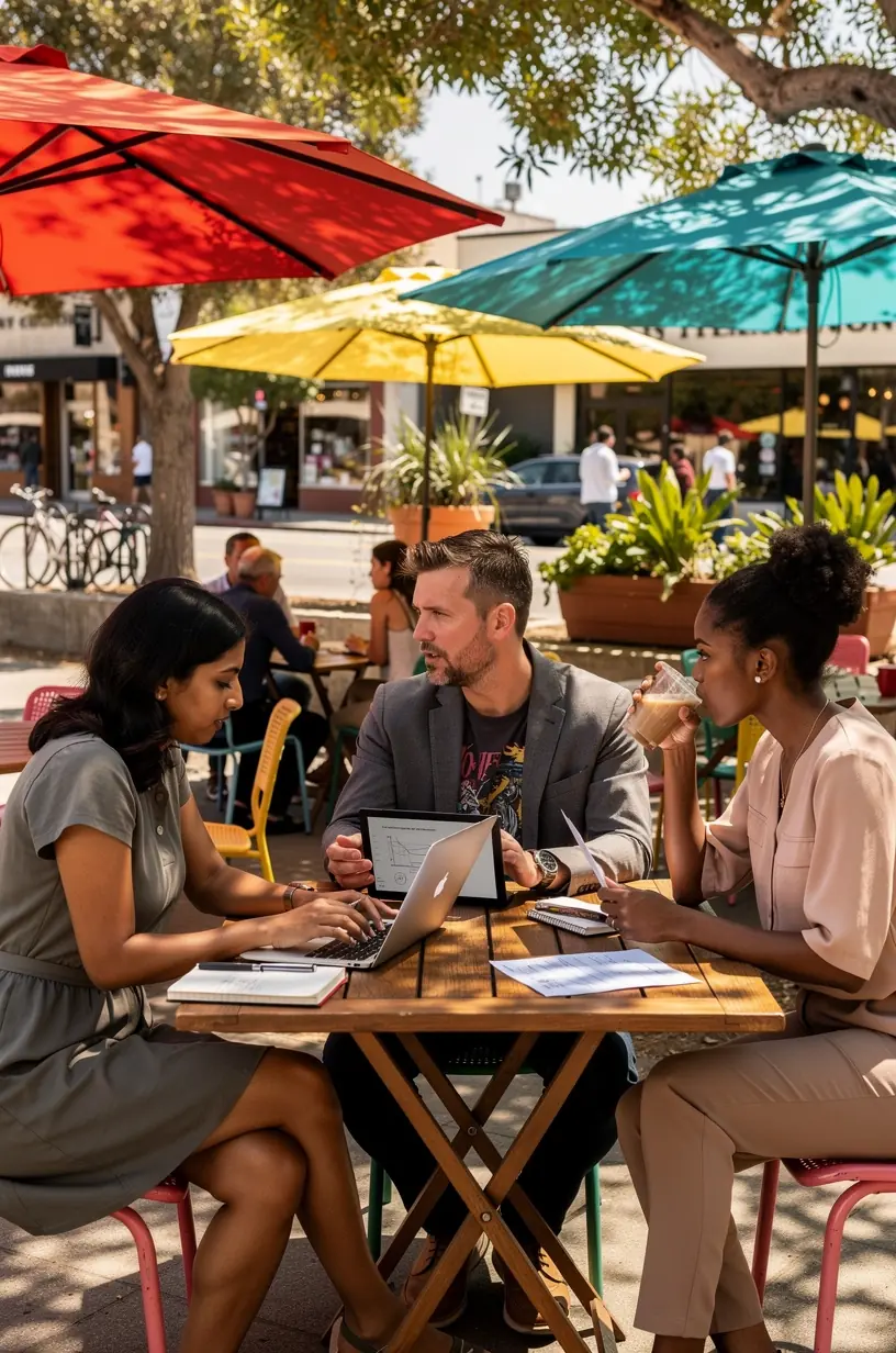 Photo of a diverse team collaborating over digital tablets while discussing automation strategies for business efficiency.